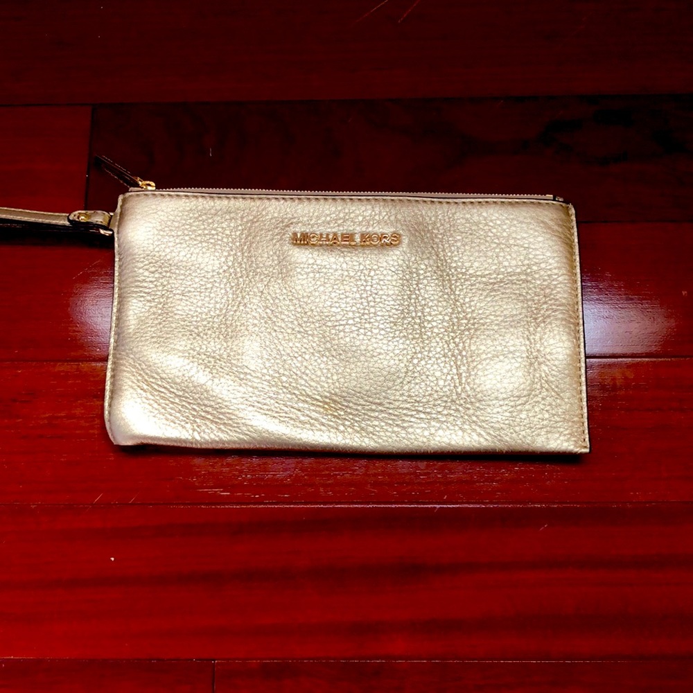 NWT Gold Michael Kors Zip Clutch